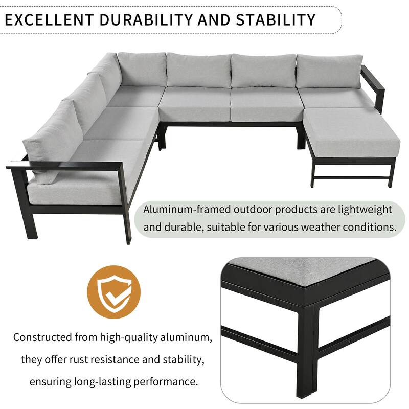 Outdoor U-Shaped Patio Sofa Set with Cushions, Modern Modular Conversation Set for Garden, Deck, Backyard,7-Piece Seating Set