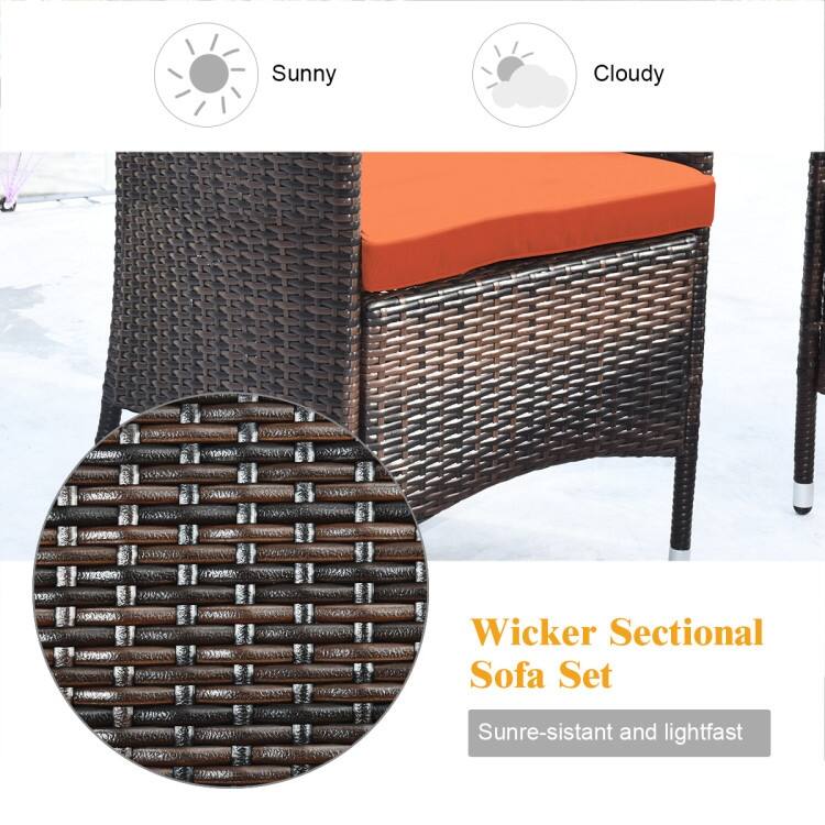 Rattan Patio Conversation Furniture Set with Glass Table and Comfortable Sofa - 4 Pcs