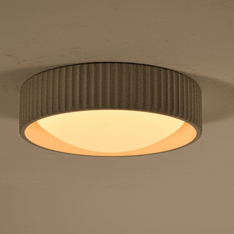15W Modern Beige Cement LED Flush Mount Ceiling Light, Minimalist Textured Design for Bedroom & Bathroom - 1 Light