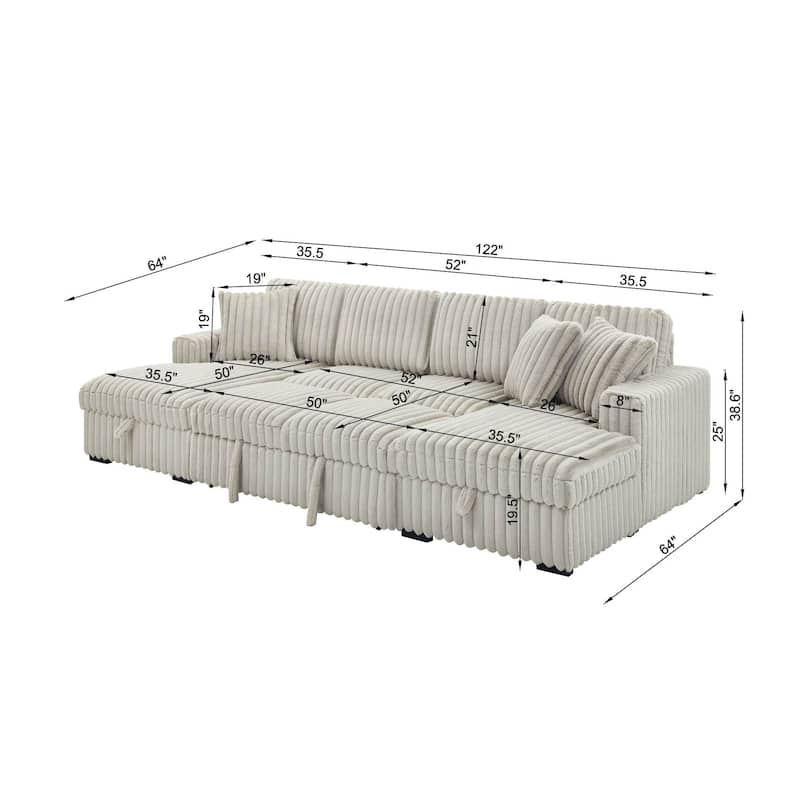 Roomfitters Oversized U Shaped Sleeper Sofa with Pull Out Bed, Modular Sectional Couch with Storage Chaise, Khaki