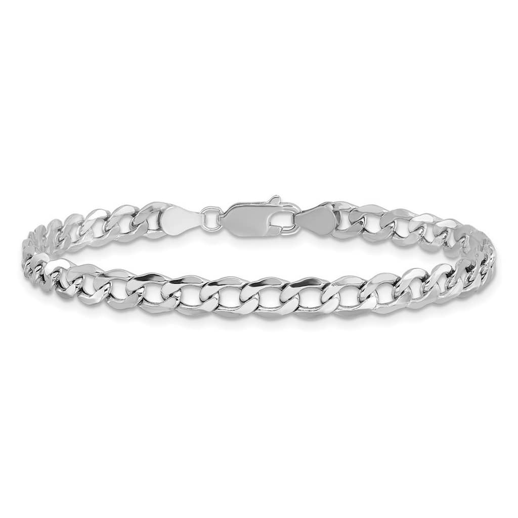 Curata 14k White Gold Hollow Polished Lobster Claw Closure 5.25mm Semi solid Curb Link Chain Bracelet