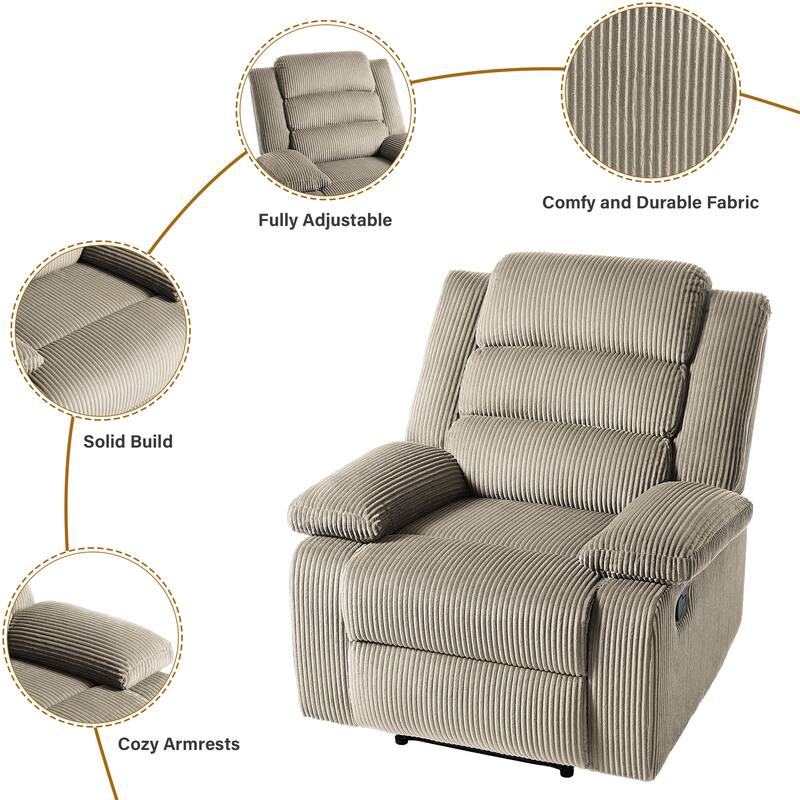 Classic Corduroy Upholstered Push Back Manual Recliner Chair