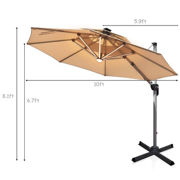 Shop Black Friday Deals On Costway 10ft Solar Led Patio Offset Umbrella 360degree Rotation Usb Overstock 31647063