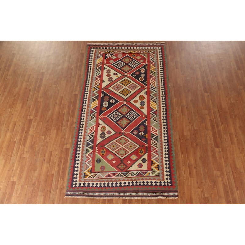 Vegetable Dye Kilim Qashqai Persian Rug Flatweave Vintage Wool Carpet - 4'11"x 9'8"