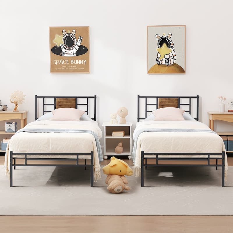 VECELO Twin/Full/Queen Size Beds，Wood Platform Bed Frame with Headboard