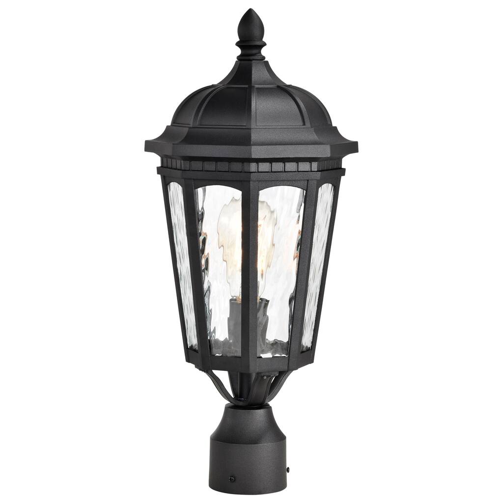 East River Outdoor Post Light Pole Lantern 1 Light Matte Black Finish Clear Water Glass