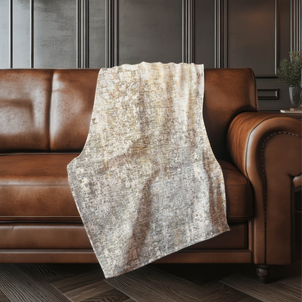 Premium Machine Washable Modern Mosaic Sherpa Throw Blanket