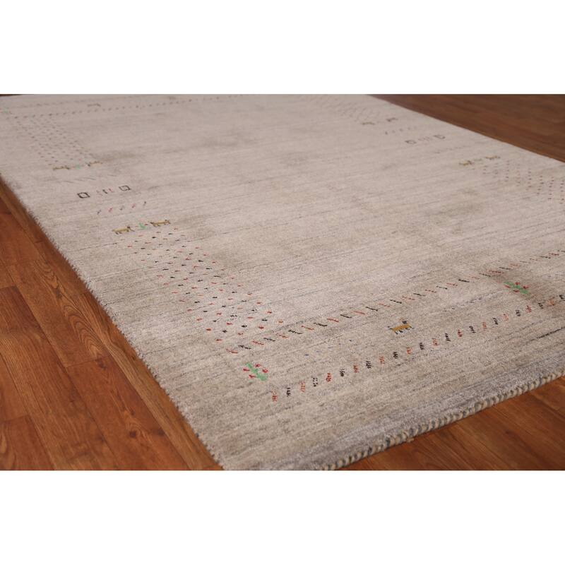 Tribal Gabbeh Indian Rug Hand-Knotted Beige Wool Carpet - 5'2" x 7'9" - 5'2" x 7'9" - Ivory/Beige