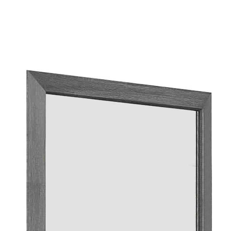 Transitional Style Wooden Frame Mirror with Grain Details, Gray