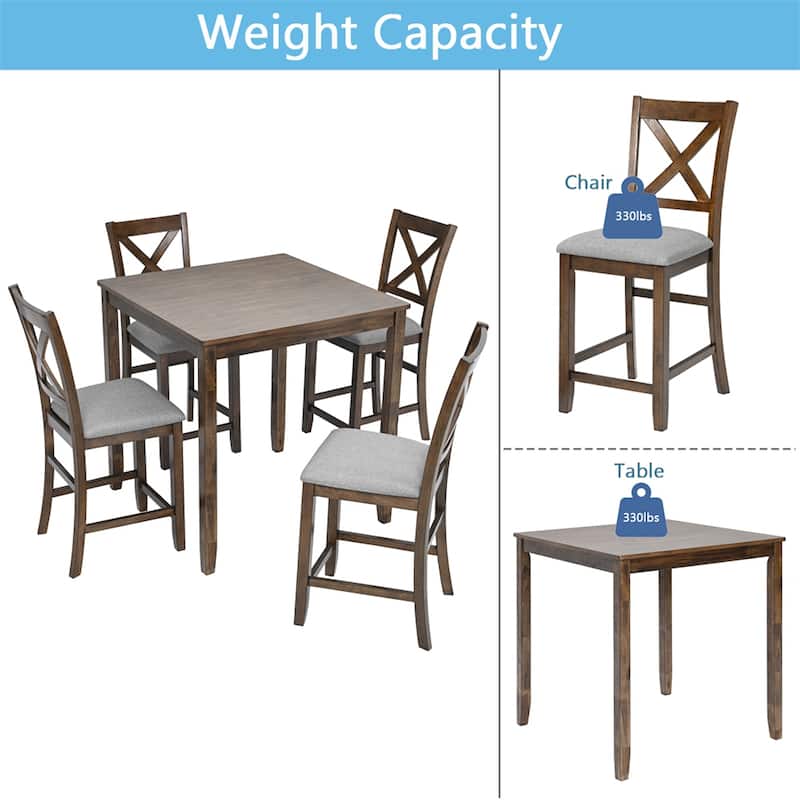 5-piece Wood Dining Counter Height Table and Chair Set