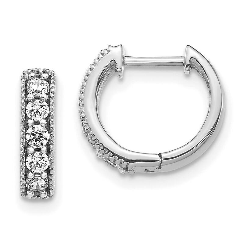 Curata 14k White Gold Diamond Milgrain Hoop Earrings - 11x12mm Wide 3mm Thick