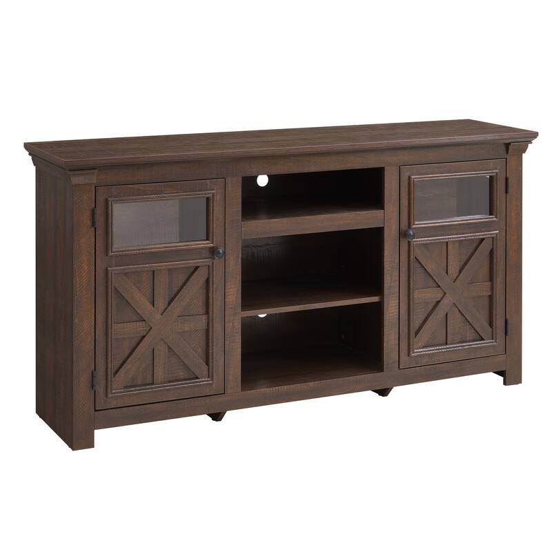 Farmhouse TV Stand 2 Doors Cabinet with Open Shelves, TV Media Console Cabinet Espresso Entertainment Center