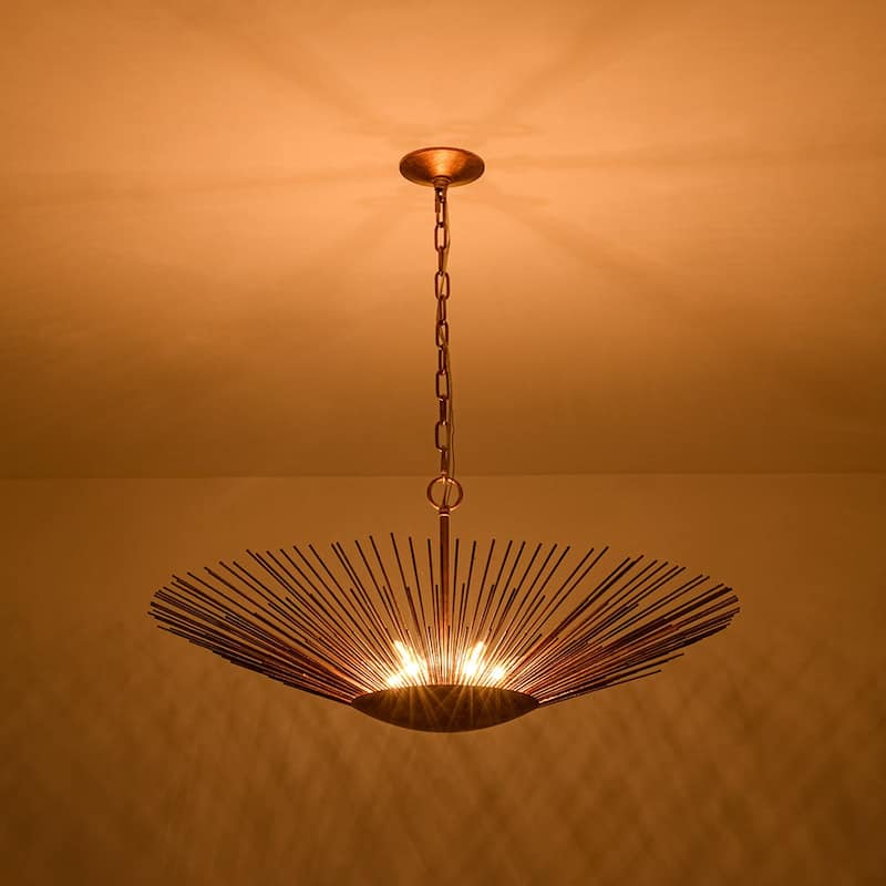 6-Light Vintage Luxury Gold Foiled Wide Wide Sunburst Chandelier 32in