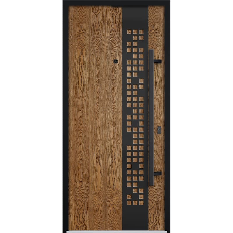 Exterior Prehung Steel Entry Door Ronex 0131 Grey 2 Sidelites Top Window Stainless Steel Inserts 16+36+16x96 Left Hand - Beige - 36" x 80"