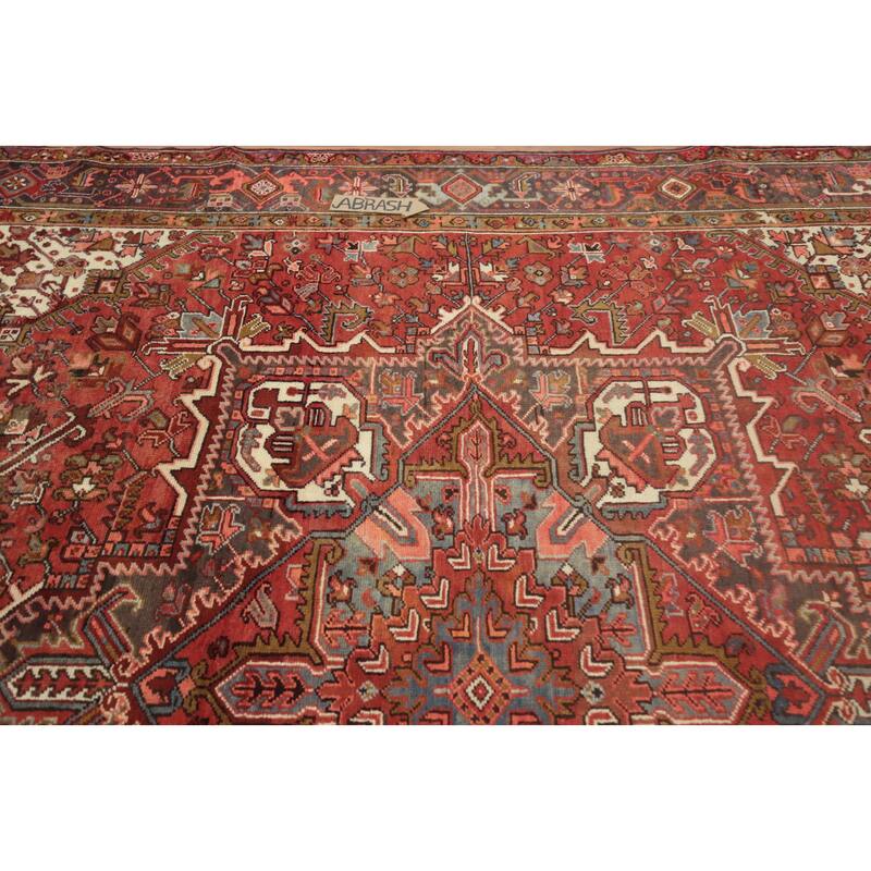 Hand Knotted Oriental 100% Wool Carpet Traditional Medallion Red Heriz Area Rug - 12' 8'' X 9' 11''