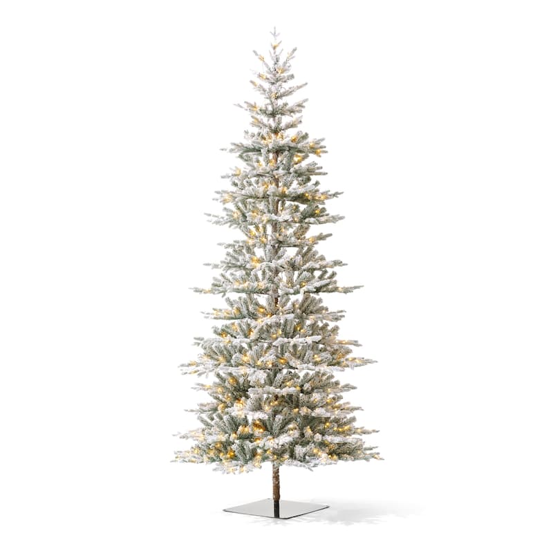 Glitzhome 8FT/10FT Pre-Lit Flocked Fir Artificial Christmas Tree with Warm White Lights