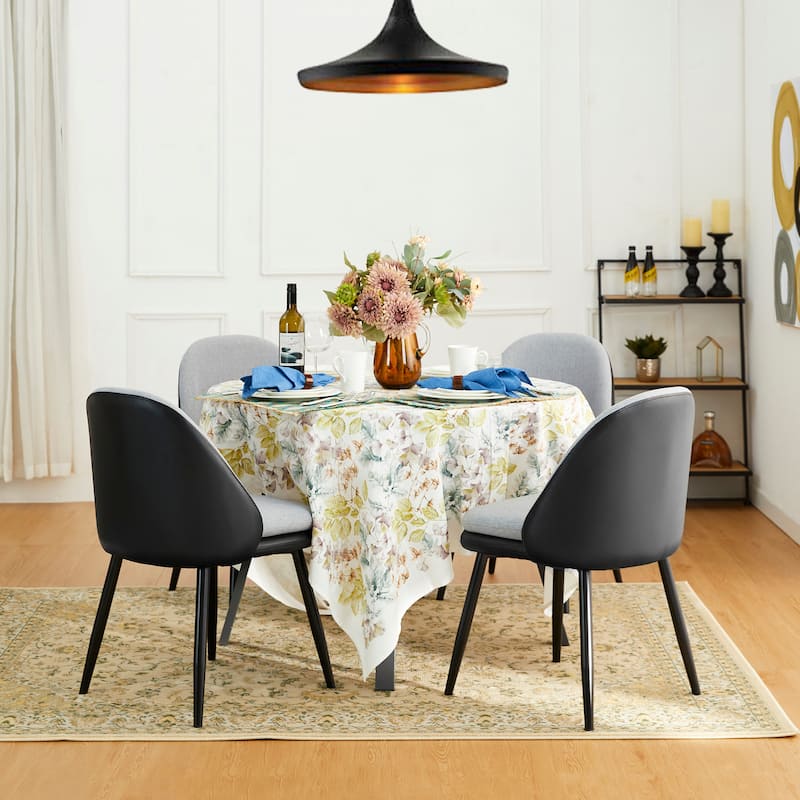 Glitzhome Set of 2/4/6 Mid-Century Modern Faux Leather Accent Dining Chairs - Set of 4 - Grey & Black