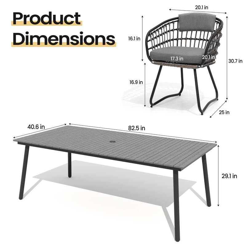 9PC Outdoor Patio Dining Set Aluminum Dining Table with PE Rattan Chairs - Set of 9