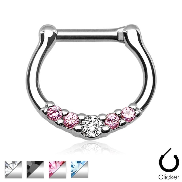 Five-Gems 316L Surgical Steel Septum Clicker Ring (16 GA) (Sold Indiv.)