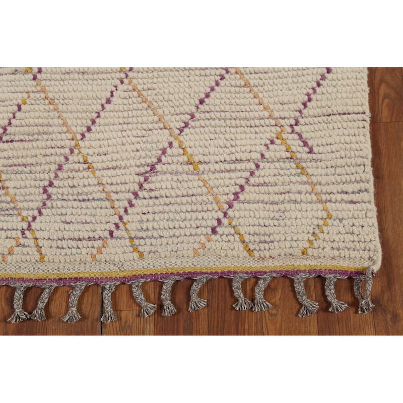 Trellis Moroccan Runner Rug Hand-Knotted Wool Carpet - 2'6"x 12'6"