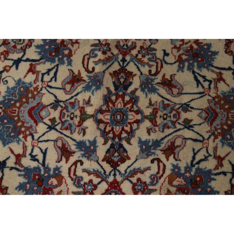 Hand Knotted Oriental 100% Wool Carpet Traditional All-Over Beige & Ivories Nain Area Rug - 11' 1'' X 7' 4''