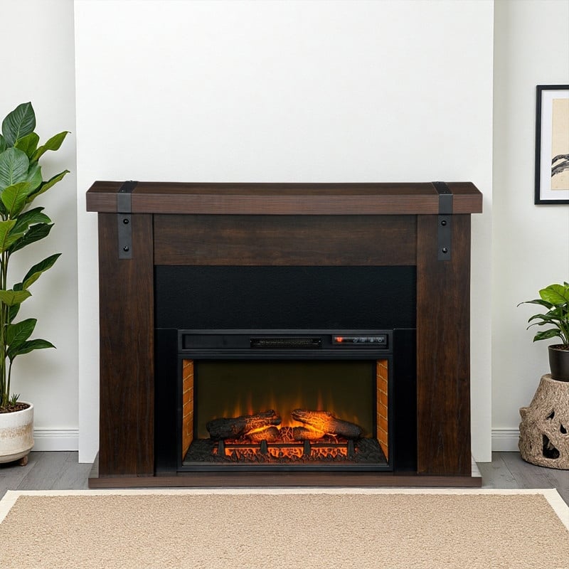 28/32/35/48" Electric Fireplace Mantel Heater w/ LED Flame Remote Timer Dark Oak/Brown/White