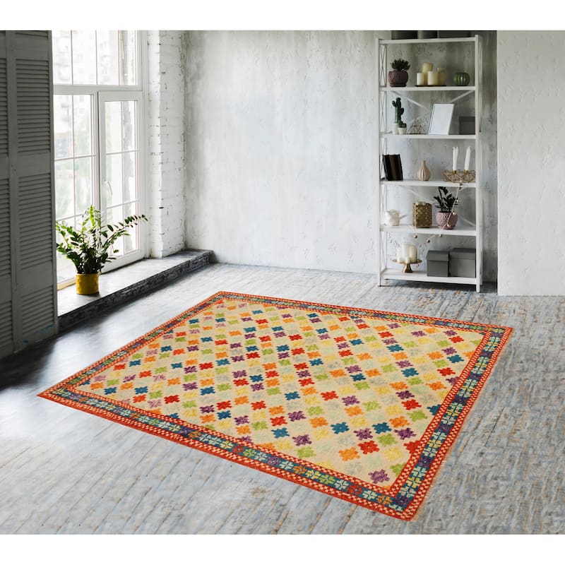 Shabby Chic Balochi Hurst Beige/Teal Hand Knotted Wool Rug - 5'0'' x 6'6''