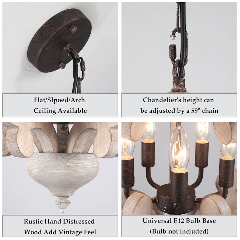 5-Light Modern Pendant Light, Farmhouse Wood Chandelier for Dining Room Living Room - W17.71"x H19.68"