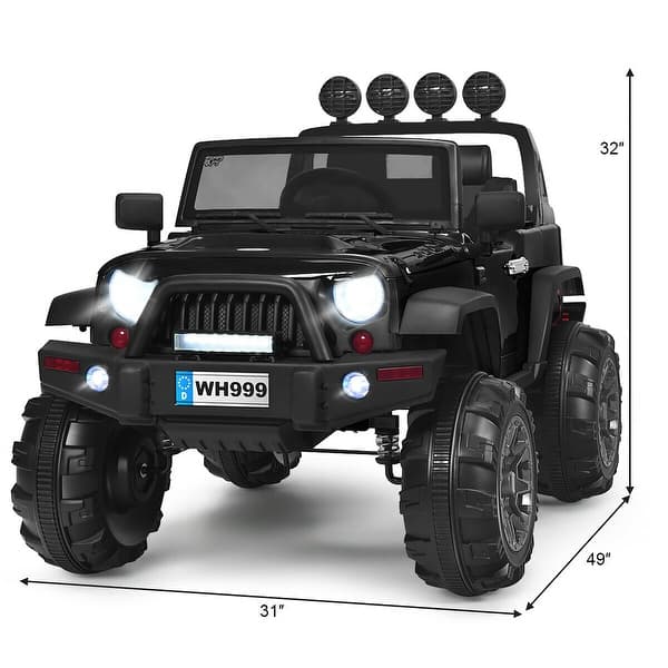 dimension image slide 0 of 2, Costway 12V Kids Ride On Truck RC Car w/ LED Lights Music Trunk