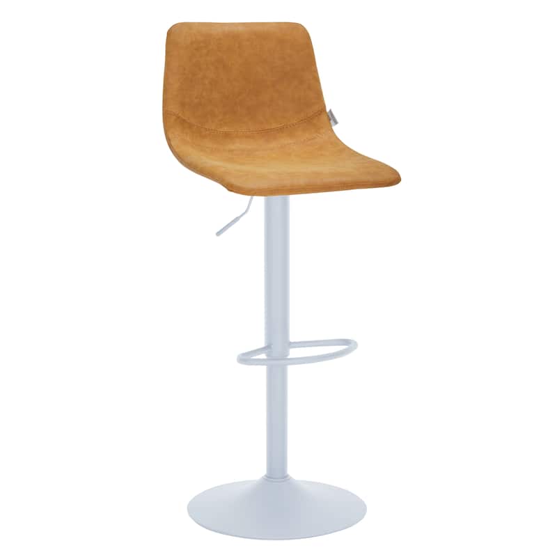 Adjustable Height Bar Stool in Leather Upholstery With White Iron Base Tilbury Collection - Light Brown