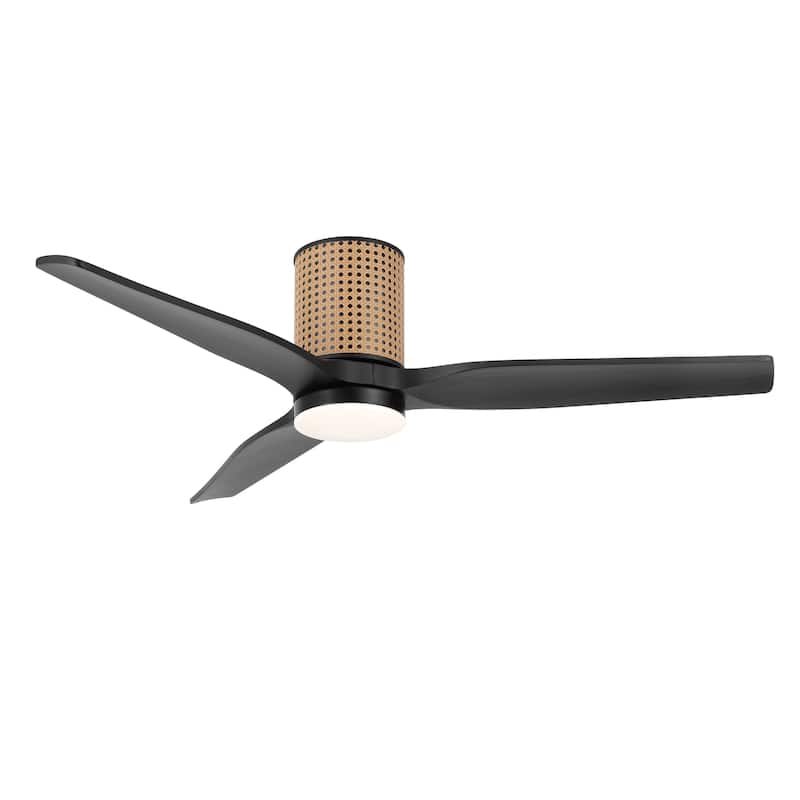 MLiAN 52 In. 3 Solid Wood Blades Flush Mount Ceiling Fan with Light Kit - 52"