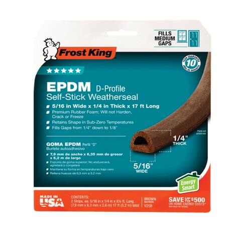 Frost King V25BA X-Treme Rubber Weatherstrip Tape, 1/4" X 3/8" X 17', Brown - Copper