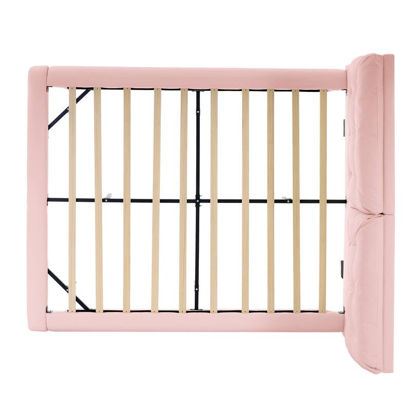 Upholstered Floating Bed Frame with LED Lights, Platform Bed