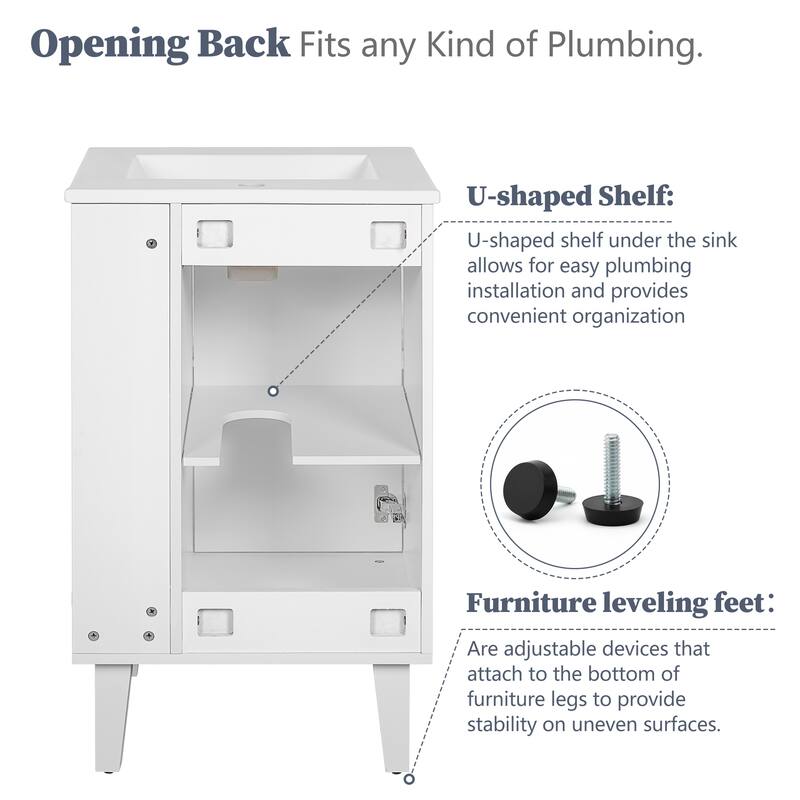 20'' Freestanding Bathroom Vanity with Single Integrated White Ceramic Sink - 20.3'' x 18.5'' x 33.9''