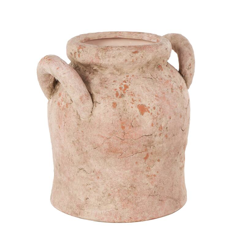 Pink Ceramic Antique Style Distressed Decorative Vase with Handles