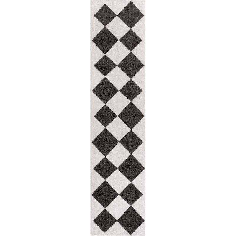 JONATHAN Y Porter Classic Geometric Diamond Pattern Rug - 2 X 8 - White/Charcoal