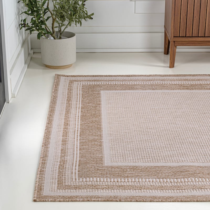 JONATHAN Y Dover Classic Casual Border Stripe Beige/Cream Indoor/Outdoor Area Rug