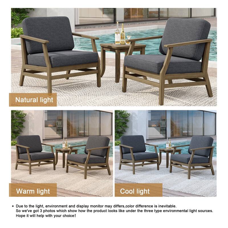 2 Set Patio Teak Wood Outdoor Chair and Side Table Set with Cushions