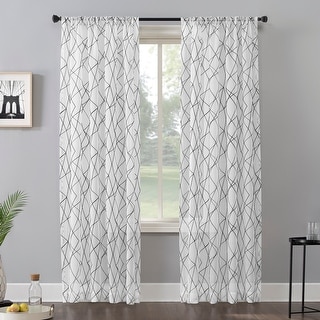 No. 918 Abstract Geometric Embroidery Semi-Sheer Rod Pocket Curtain Panel, Single Panel