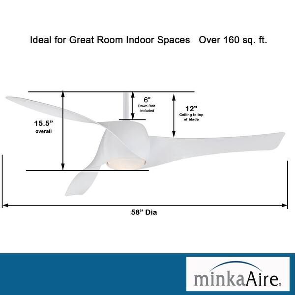 dimension image slide 2 of 6, Minka Aire Artemis 3 Blade 58 Inch Ceiling Fan With Light Kit