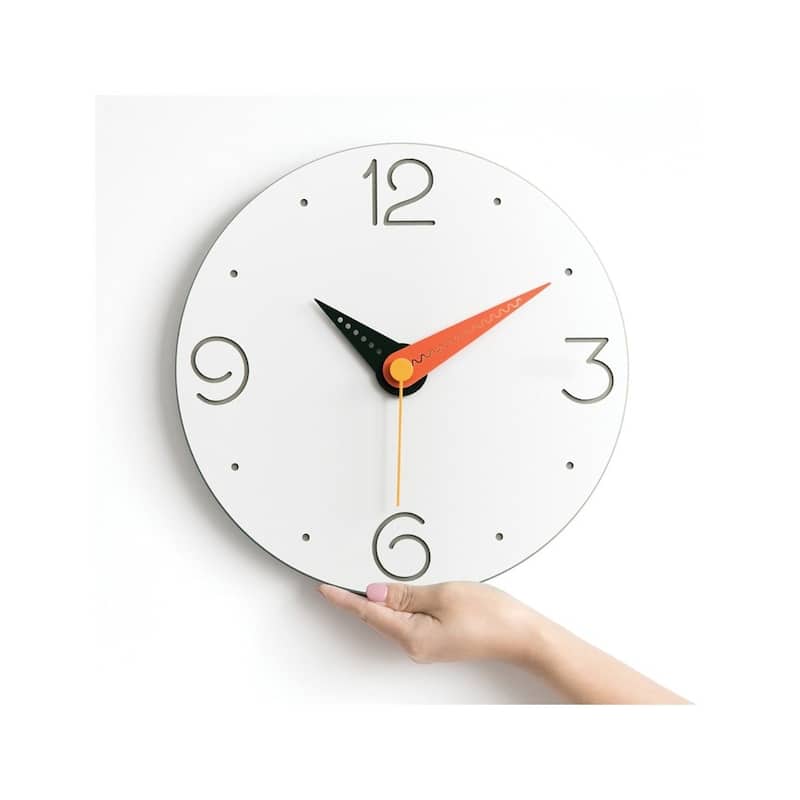 Curata White Acrylic with Red Accent Hand Quartz Wall Clock with Silent Movement