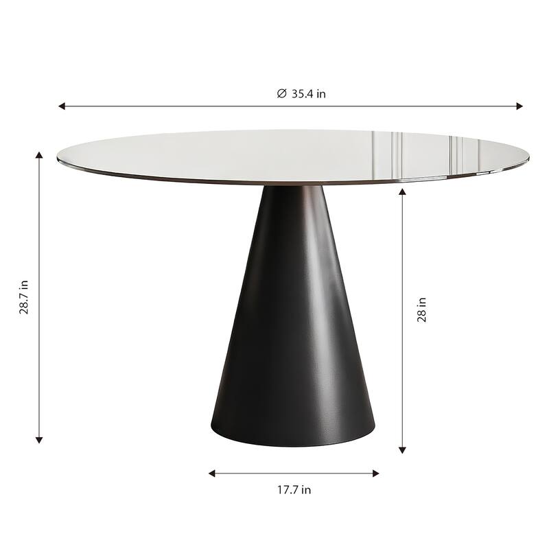 35-Inch Round Glass Dining Table, With Tempered Glass Tabletop And Carbon Steel Legs. Suitable for 2-4 People - Black+Brown
