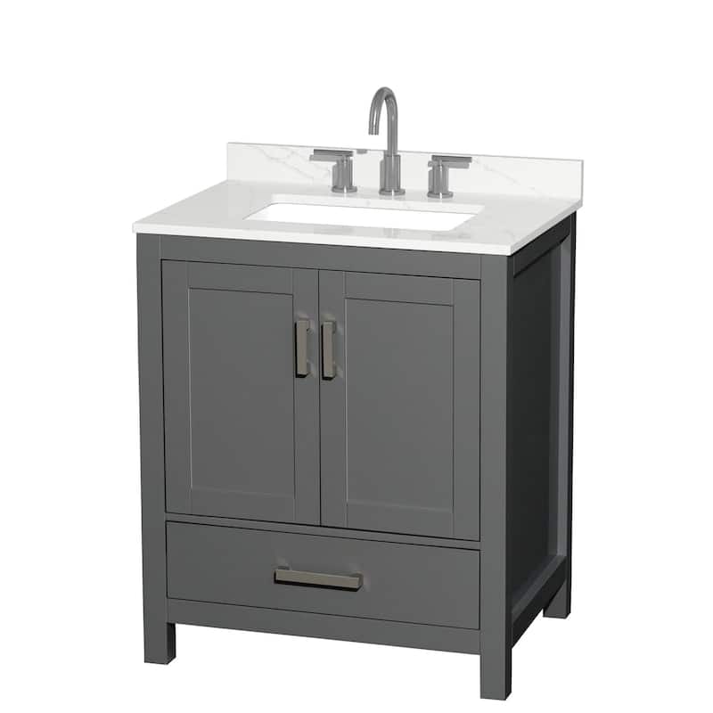 Wyndham Collection WCS141430S-QTZ-US3MXX Sheffield 30" Free Standing - Dark Gray / Giotto Quartz Top / Brushed Chrome