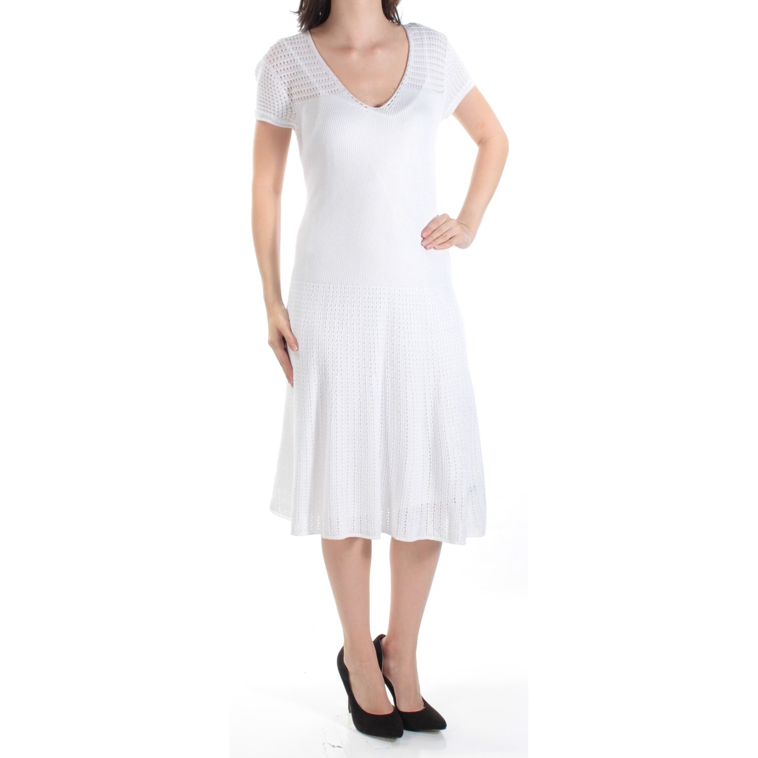 Shop Womens White Short Sleeve Below The Knee Mermaid Casual Dress
