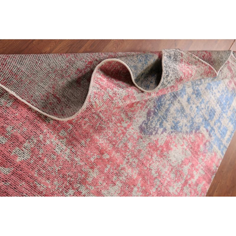 Pink Abstract Contemporary Area Rug Handmade Wool Carpet - 5'3"x 7'2"