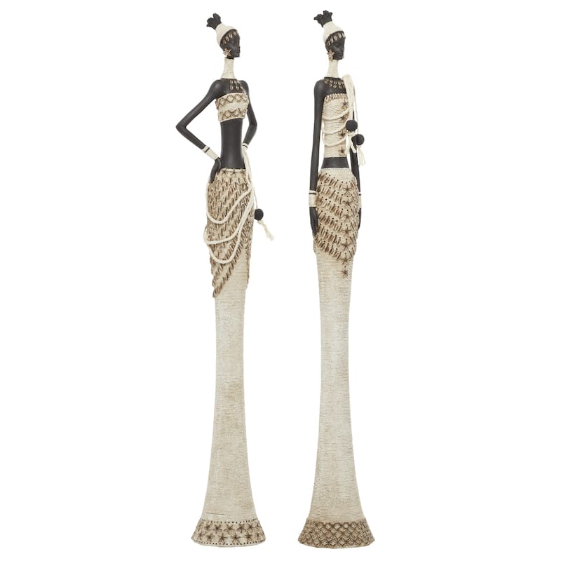 Polystone Woman Handmade Standing African Decorative Sculpture with Intricate Details - Set of 2 White - Roche River Decor - White