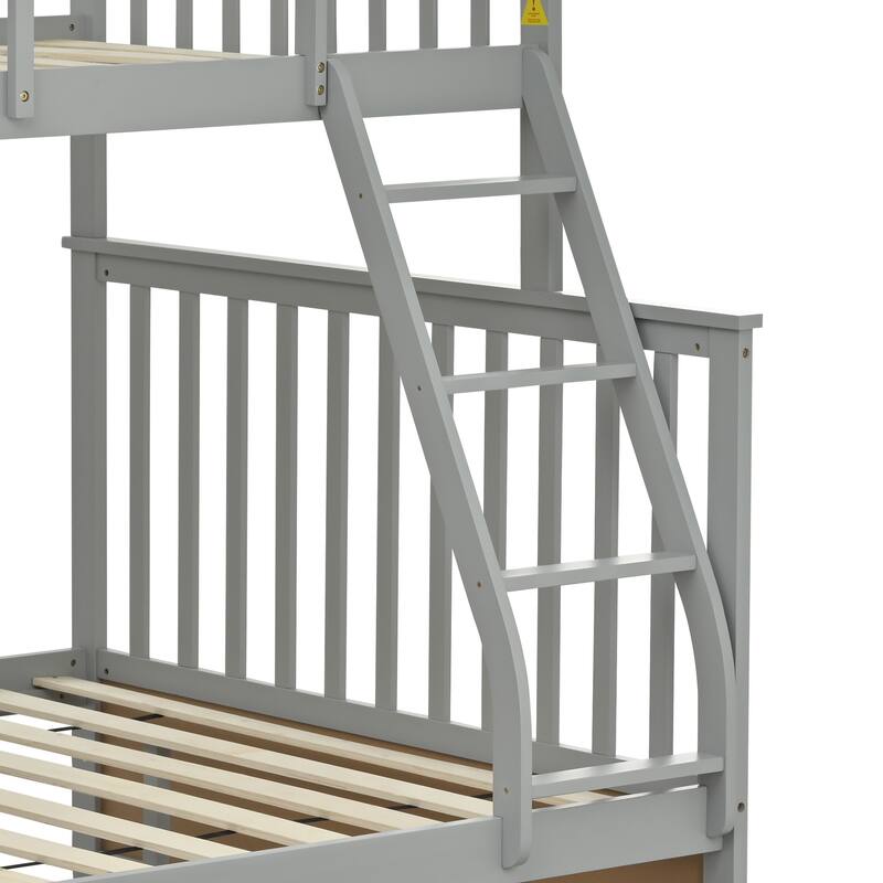 Gray Twin Over Full Bunk Bed with Ladder and Safety Rails