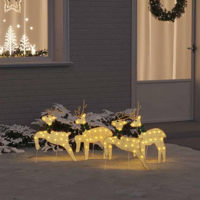 vidaXL LED Reindeers 4 pcs Gold fabric - 17.7 x 7.5 x 25.6