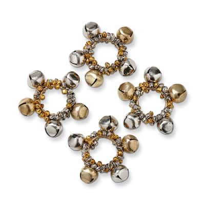 Gold and Silver Jingle Bell Napkin Ring Set Of 4, 4 inch