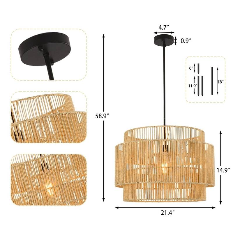 Rattan Pendant Light Fixtures Boho Coastal Chandelier
